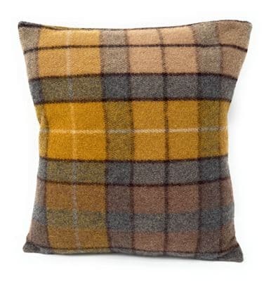 Buchanan Natural Wool Tartan  Square Cushion Cover Made in Scotland