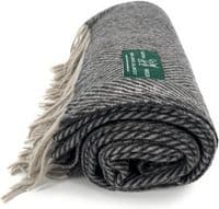 Charcoal Herringbone 100% Wool Large Blanket Throw