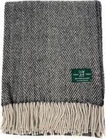 Charcoal Herringbone 100% Wool Large Blanket Throw