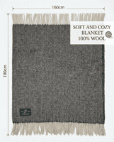 Charcoal Herringbone 100% Wool Large Blanket Throw