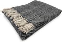 Charcoal Herringbone 100% Wool Large Blanket Throw