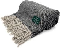 Charcoal Herringbone 100% Wool Large Blanket Throw