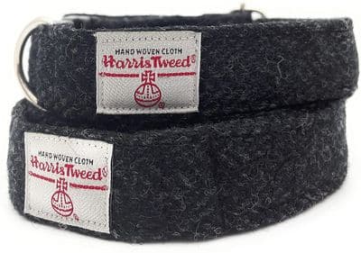 Charcoal Herringbone Harris Tweed Dog Collar And Lead Set