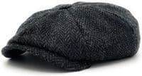 Charcoal Herringbone Harris Tweed Newsboy Cap | S–XXL