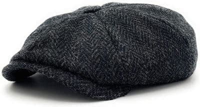 Charcoal Herringbone  Harris Tweed Newsboy Cap Made in Scotland S-XXL