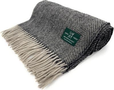 Charcoal Herringbone Knee Blanket 100% New Wool