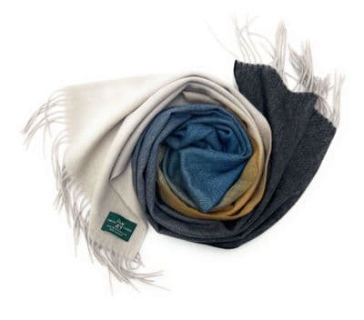 Charcoal & Natural Extra Fine 100% Pure Cashmere Scarf in Colour Block 190 cm x 35 cm