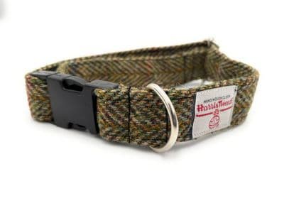 Green Herringbone Harris Tweed Dog Collar