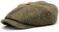 Green Herringbone Harris Tweed Newsboy Cap | Made in Scotland | S–XXL