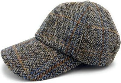 Green Herringbone Rust Overcheck Harris Tweed  Baseball Cap One Size Adjustable