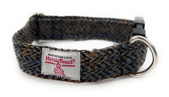 Green Herringbone Rust Overcheck Harris Tweed Dog Collar