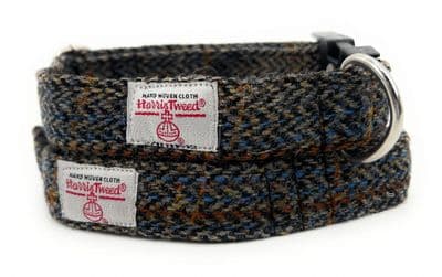 Green Herringbone Rust Overcheck Harris Tweed Dog Collar And Lead Set