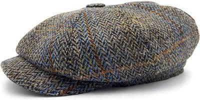 Green Herringbone Rust Overcheck Harris Tweed  Newsboy Cap Made in Scotland S-XXL