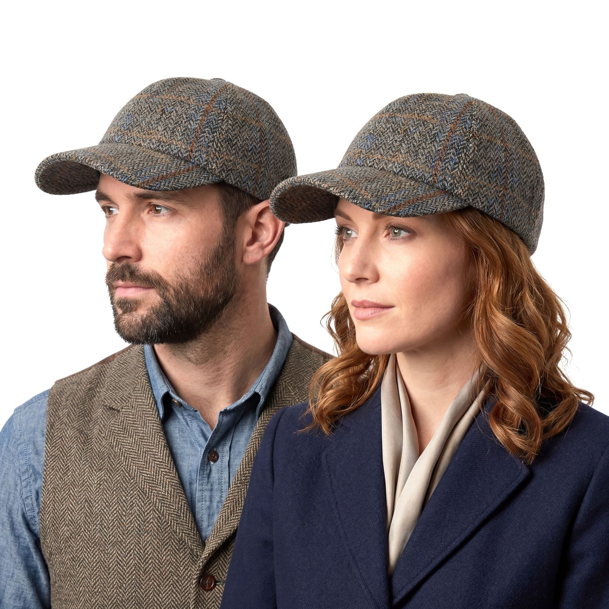 Green Herringbone Rust Overcheck Tweed Baseball Cap | One Size