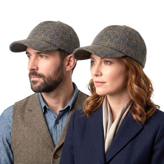 Green Herringbone Rust Overcheck Tweed Baseball Cap | One Size Adjustable