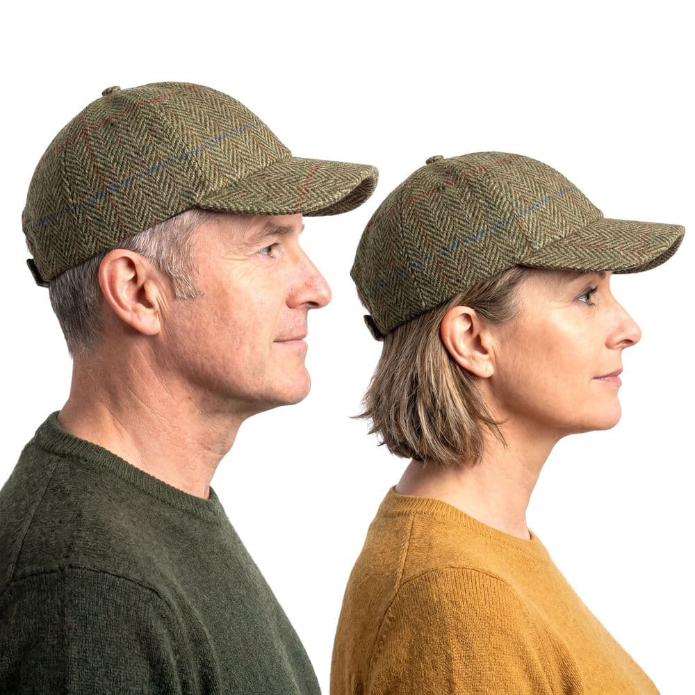 Harris Tweed Baseball Cap Green Herringbone | Tartan Tweeds