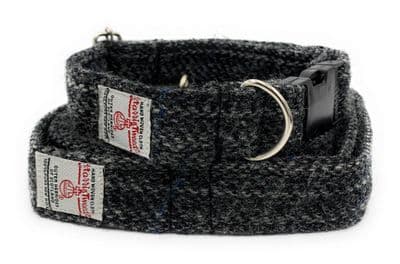 Grey Check Harris Tweed Dog Collar And Lead Set