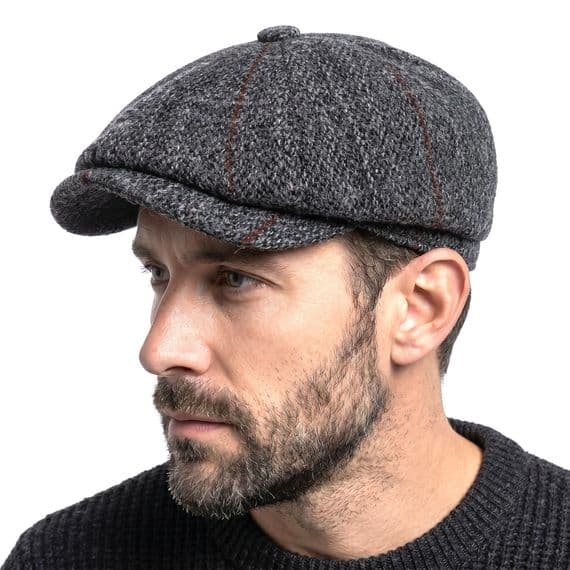Grey Check Harris Tweed Newsboy Cap  Made in Scotland S-XXL