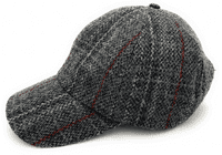 Grey Check  Tweed Baseball Cap One Size Adjustable Unisex Made in Scotland