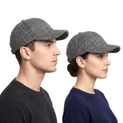 Grey Check  Tweed Baseball Cap One Size Adjustable Unisex Made in Scotland