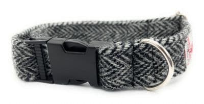 Grey Herringbone Harris Tweed Dog Collar