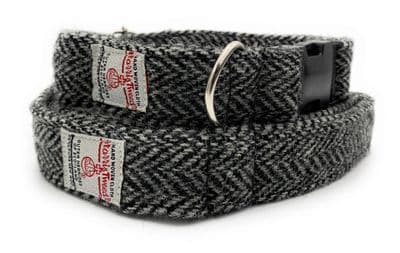 Grey Herringbone Harris Tweed Dog Collar And Lead Set