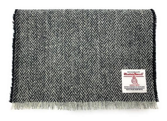 Grey Herringbone Harris Tweed Fringed Scarf | Unisex Wool Scarf
