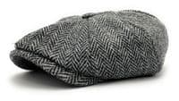 Grey Herringbone Harris Tweed Newsboy Cap | S–XXL