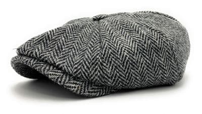 Grey Herringbone Men's Harris Tweed Newsboy Cap  Made in Scotland S-XXL