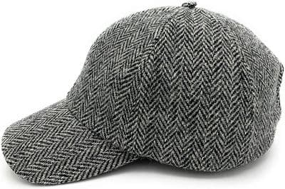 Grey Herringbone Tweed  Baseball Cap One Size Adjustable Unisex Made in Scotland