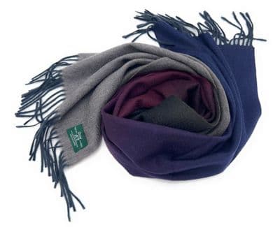 Grey & Navy Extra Fine 100% Pure Cashmere Scarf in Colour Block 190 cm x 35 cm
