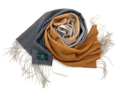 Grey & Tan Extra Fine 100% Pure Cashmere Scarf in Colour Block 190 cm x 35 cm