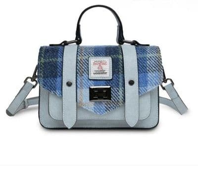 Harris Tweed Blue Check Mini Satchel Crossbody Bag