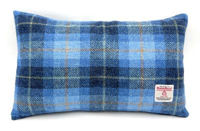 Harris Tweed Blue Check Rectangular Cushion Cover 44 cm x 26 cm Made in Scotland
