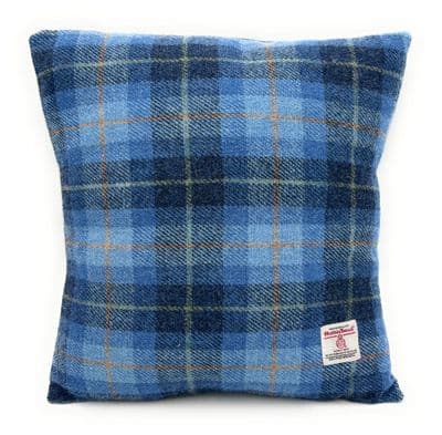 Harris Tweed Blue Check Square Cushion Cover 40 cm x 40 cm Made in Scotland