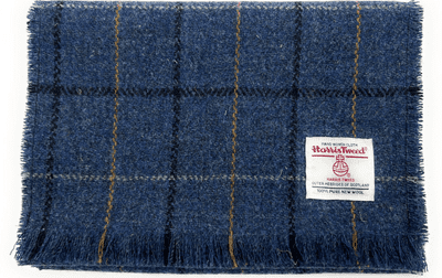 Harris Tweed Blue Overcheck Fringed Scarf Unisex Approx 150 cm x 26 cm  Made in Scotland