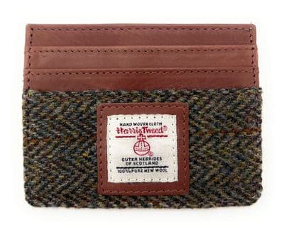 Harris Tweed Brown Herringbone Small Compact Double Sided Card Holder Wallet