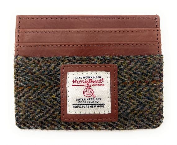 Harris Tweed Brown Herringbone Small Compact Double Sided Card Holder Wallet