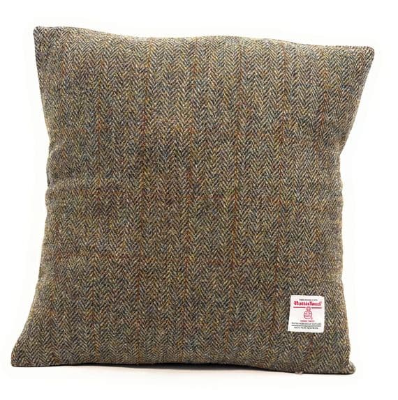 Harris Tweed Brown Herringbone Square Cushion Cover 40cm x 40cm Made in Scotland