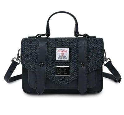 Harris Tweed Charcoal Herringbone Mini Satchel Crossbody Bag