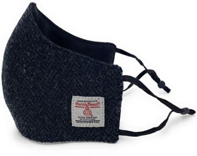 Harris Tweed Face Mask Adjustable Strap Charcoal Herringbone Unisex One-Size