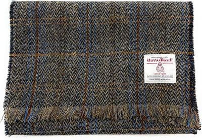 Harris Tweed Green Herringbone Rust Fringed Scarf Unisex Approx 150 cm x 26 cm  Made in Scotland