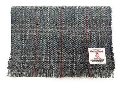 Harris Tweed Grey Check Fringed Scarf Unisex Approx 150 cm x 26 cm  Made in Scotland