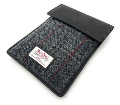 Harris Tweed Grey Check Small Tablet Case with Leather Trim British Made Unisex