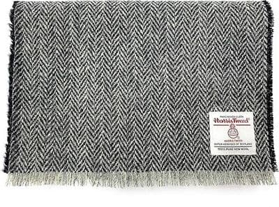 Harris Tweed Grey Herringbone Fringed Scarf Unisex Approx 150 cm x 26 cm  Made in Scotland
