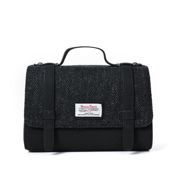 Harris Tweed Mini Satchel Charcoal Herringbone Crossbody Bag