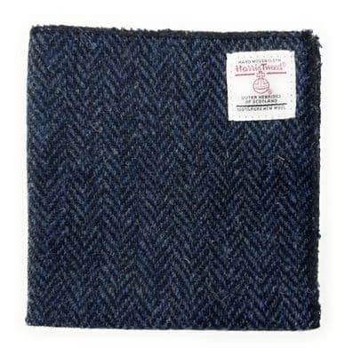 Harris Tweed Navy Herringbone Handmade Pocket Square
