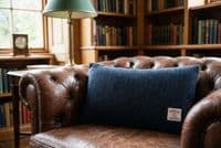 Harris Tweed Navy Herringbone Rectangular Cushion Cover 44 cm x 26 cm Made in Scotland