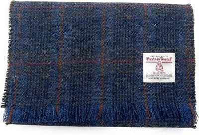Harris Tweed Navy Houndstooth Check Fringed Scarf Unisex Approx 150 cm x 26 cm  Made in Scotland