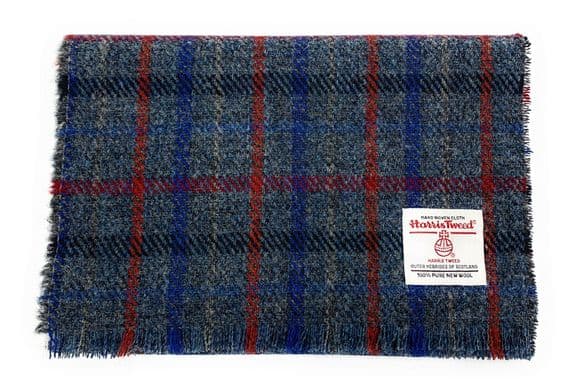 Harris Tweed Slate Grey Check Fringed Scarf Unisex Approx 150 cm x 26 cm  Made in Scotland